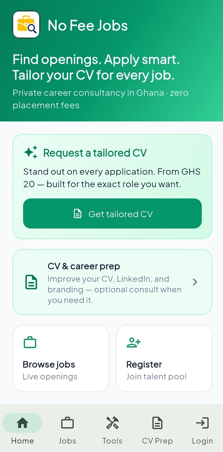 No Fee Jobs app — Home